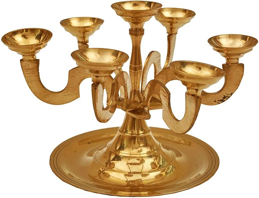 Brass Seven Face Kapur Arti Holder (M) -  W 10.1 CM x H 10.1 CM