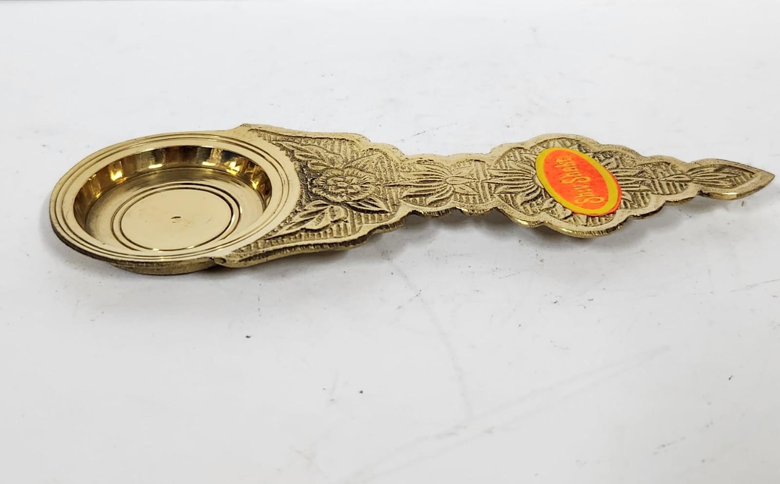 Brass Flat Kapur/Sudam Arti Holder With Handle - (S) Size