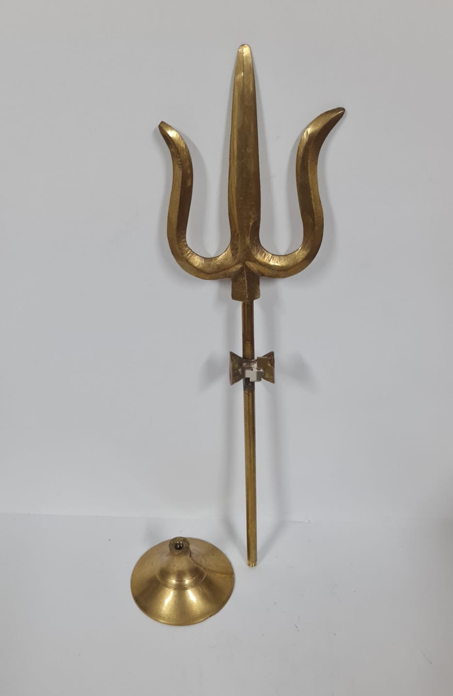Brass Trishul With Damru - Medium Light Weight - 20 CM (H)