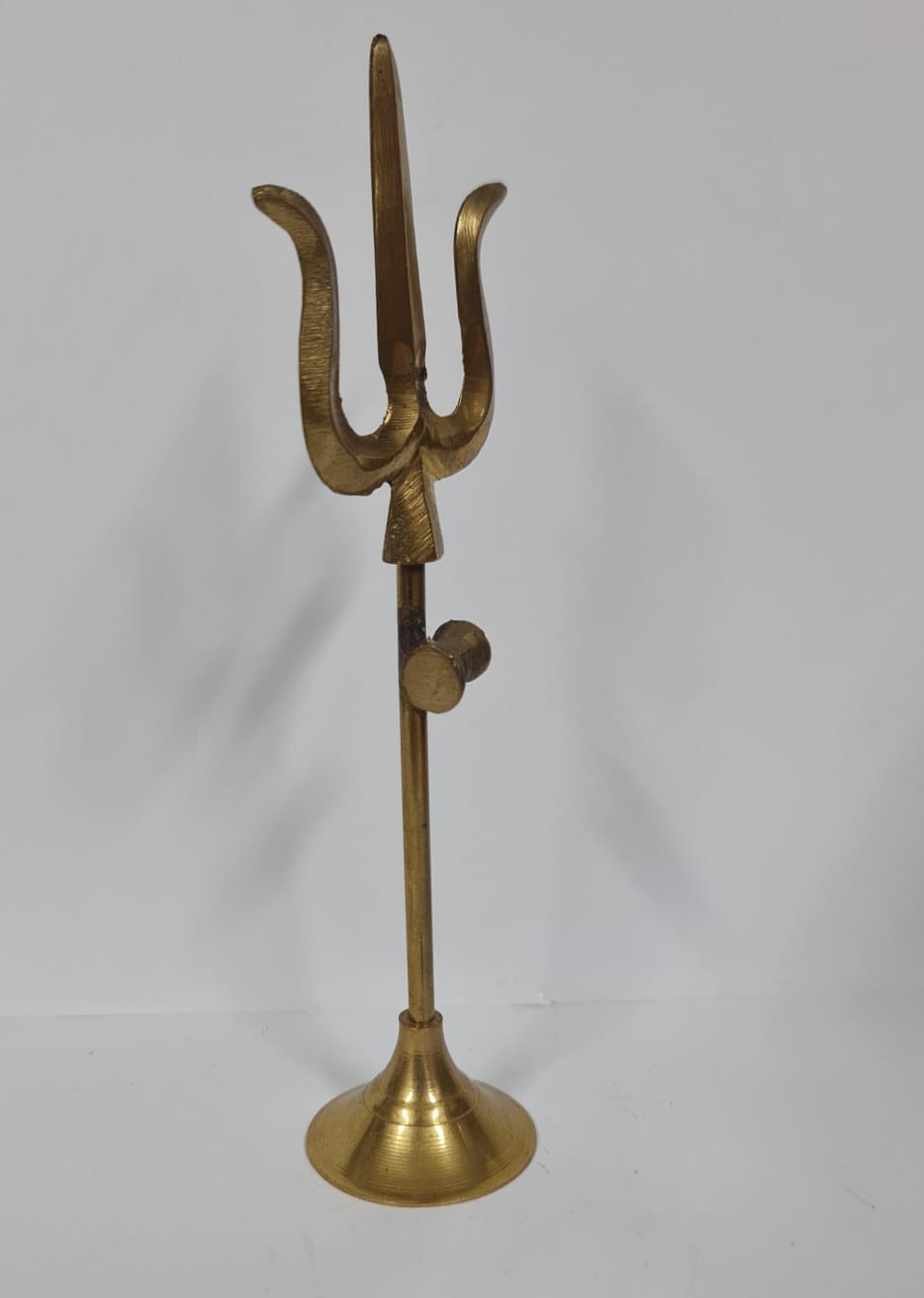 Brass Trishul With Damru - Medium Light Weight - 1.60 CM (H)