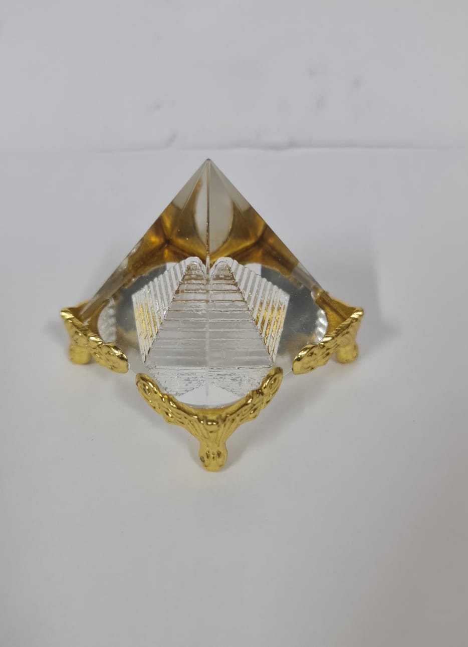 Fengshui Crystal Pyramid with Golden Stand