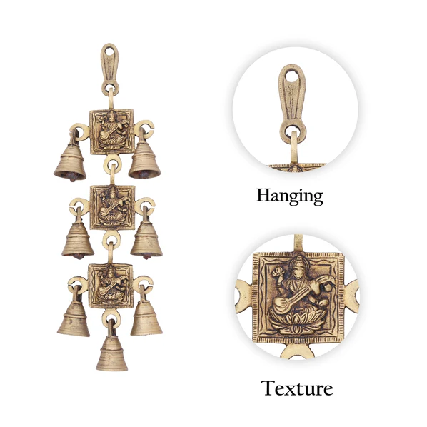 Vastu Bell - 12 x 3 Inches | 3 Step Antique Brass Bell/ Hanging Bell for Home/ 580 Gms Approx