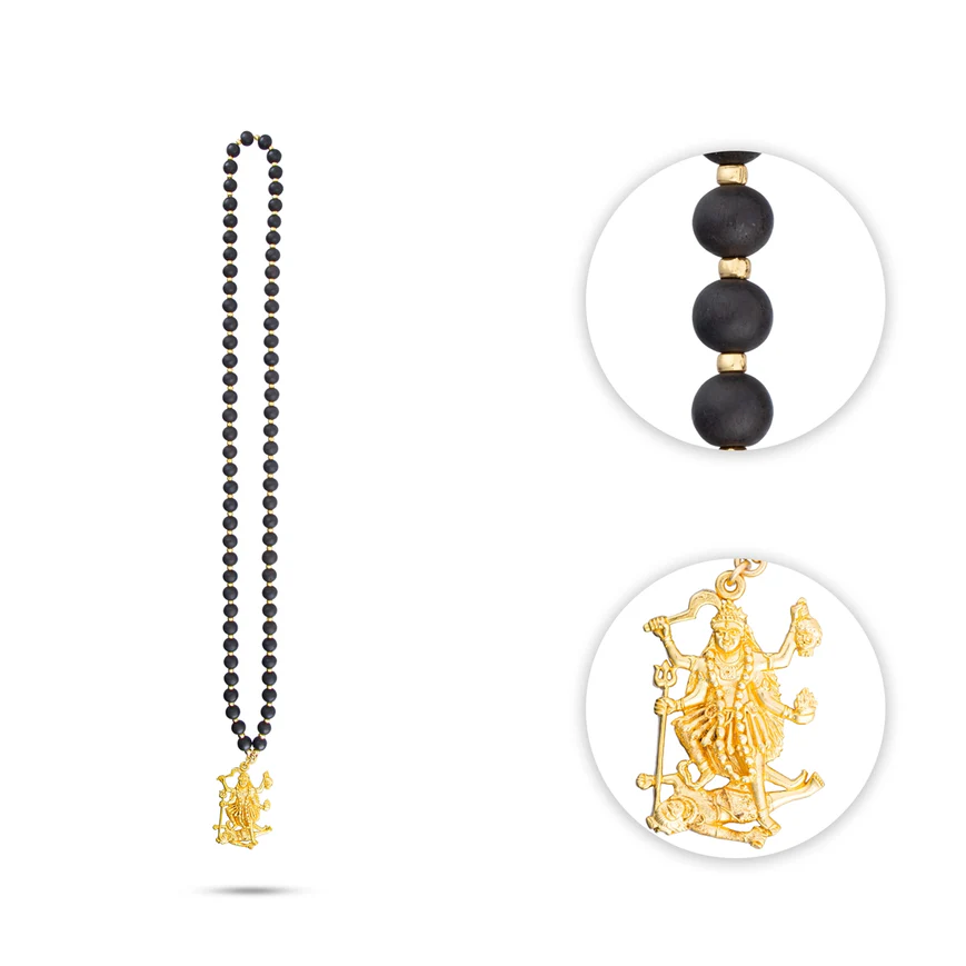Karungali Mala With Kali Pendant - 22 Inches | 12 mm/ 70 To 75 Beads Ebony Mala/ Ebony Wood Mala for Men & Women