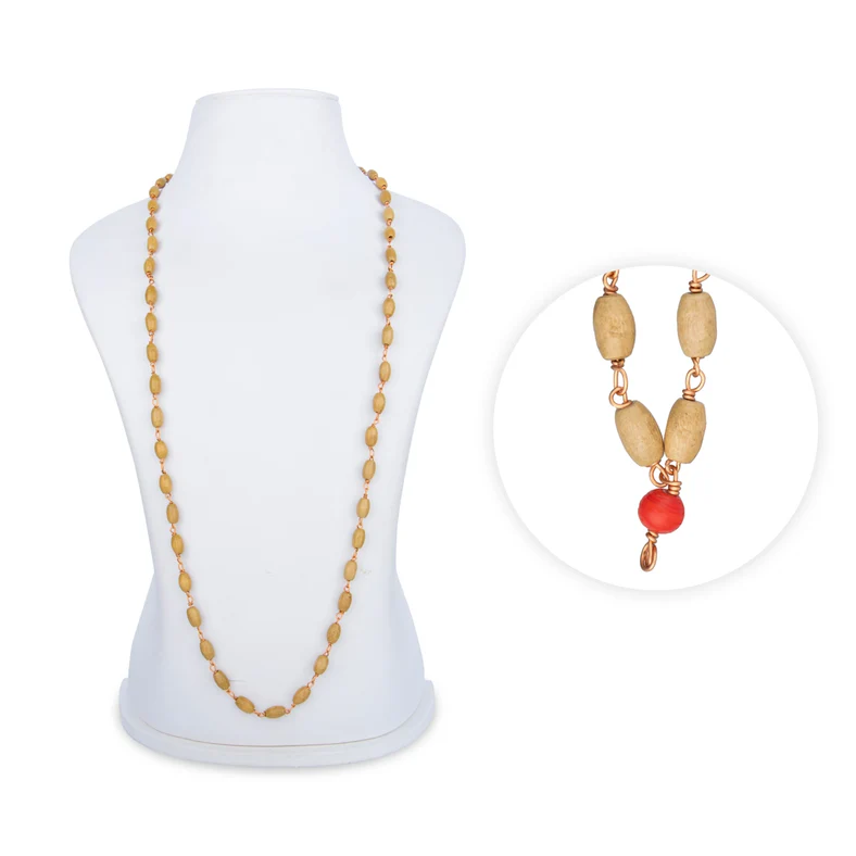 Tulasi Mala With Copper Knot - 19 Inches | 8 mm/ 54 Beads Tulsi Kanthi Mala/ Thulasi Malai for Meditation