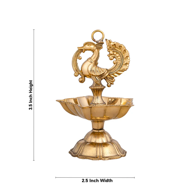 Annam Design Hanging Lamp - 3.5 x 2.5 Inches | Brass Hanging Diya/ 5 Face Thooku Vilakku for Pooja/ 80 Gms