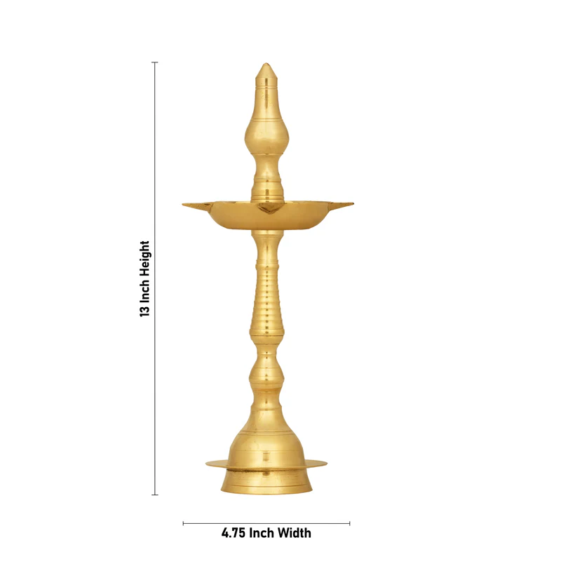 5 Face Kerala Vilakku - 13 x 4.75 Inches | Brass Kerala Kuthu Vilakku/ Kerala Lamp for Pooja/ 480 Gms Approx