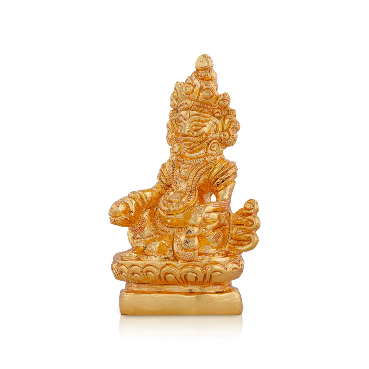Kuber Statue Sitting On Flower Base - 3.5 x 2 Inches | Gold Polish Kubera Statue/ Kuber Murti for Pooja/ 320 Gms