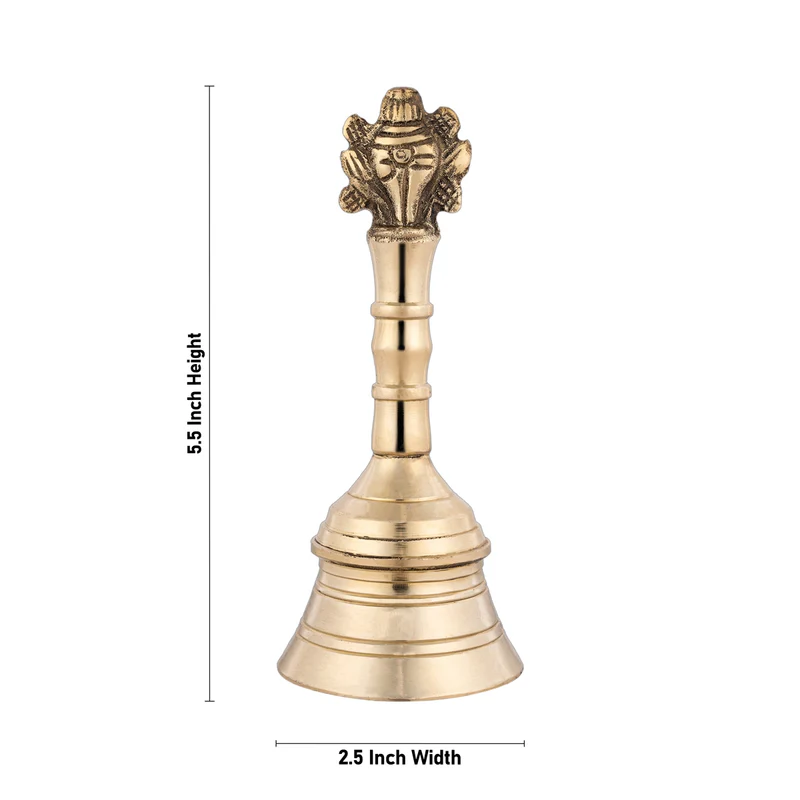 Hand Bell - 5.5 x 2.5 Inches | Shankh Chakra Handle Ghanti/ Pooja Bell/ Brass Bell for Home/ 330 Gms Approx