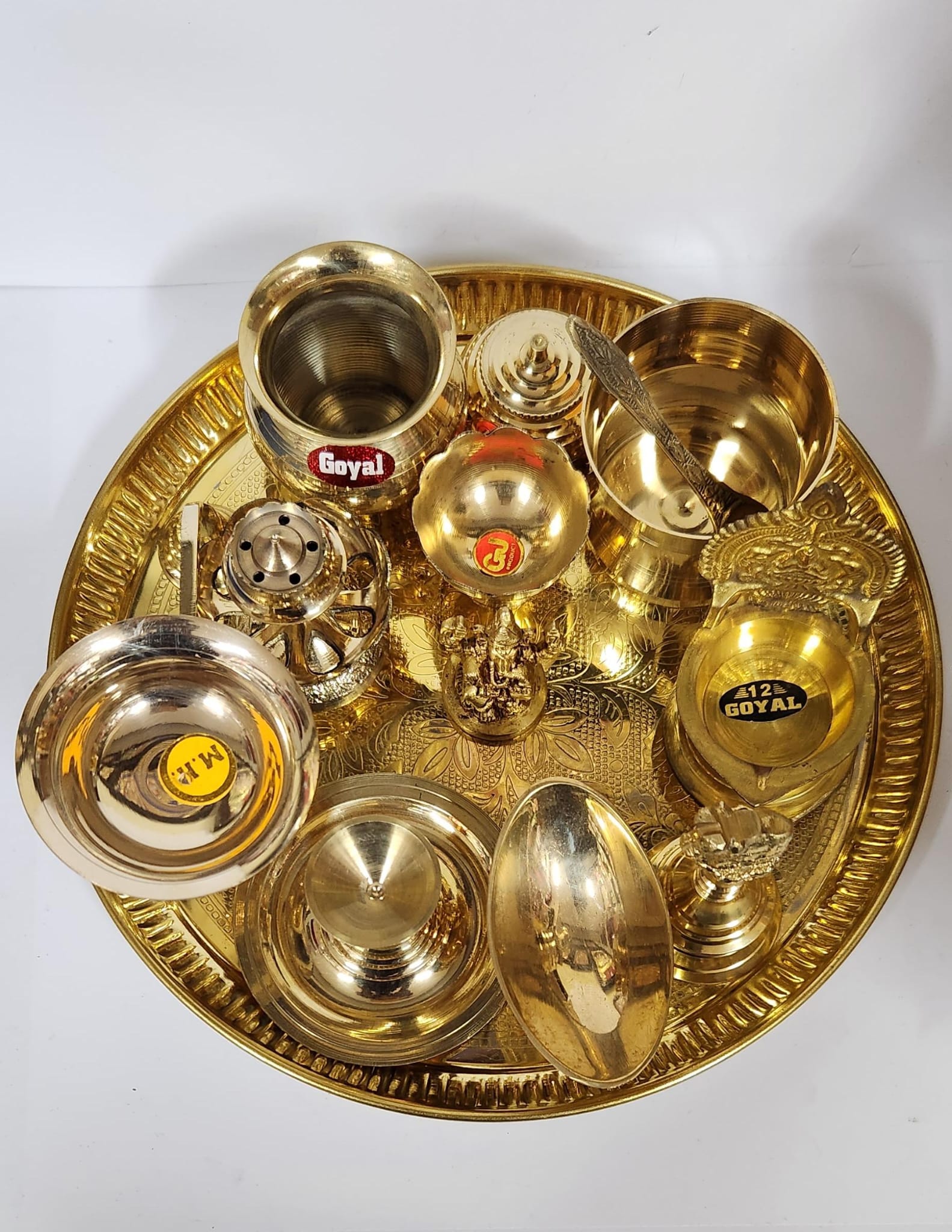 BRASS PUJA THALI FULL SET - 13 ITEMS
