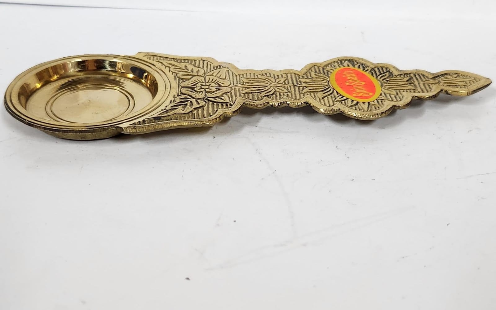 Brass Flat Kapur/Sudam Arti Holder With Handle - (M) Size