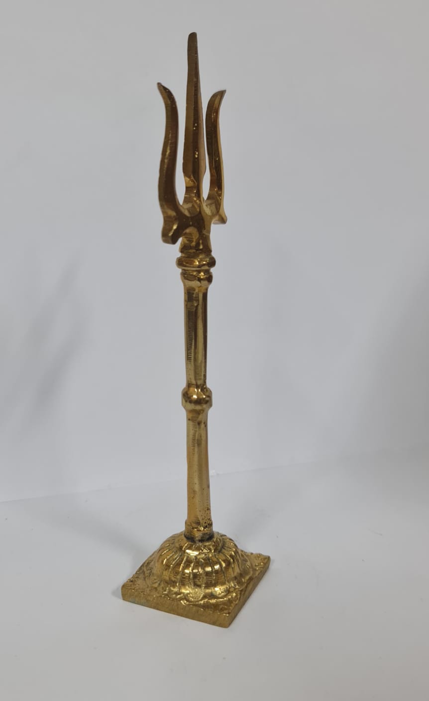 Solid Brass Trishul With Base - Small - 10 CM (H)