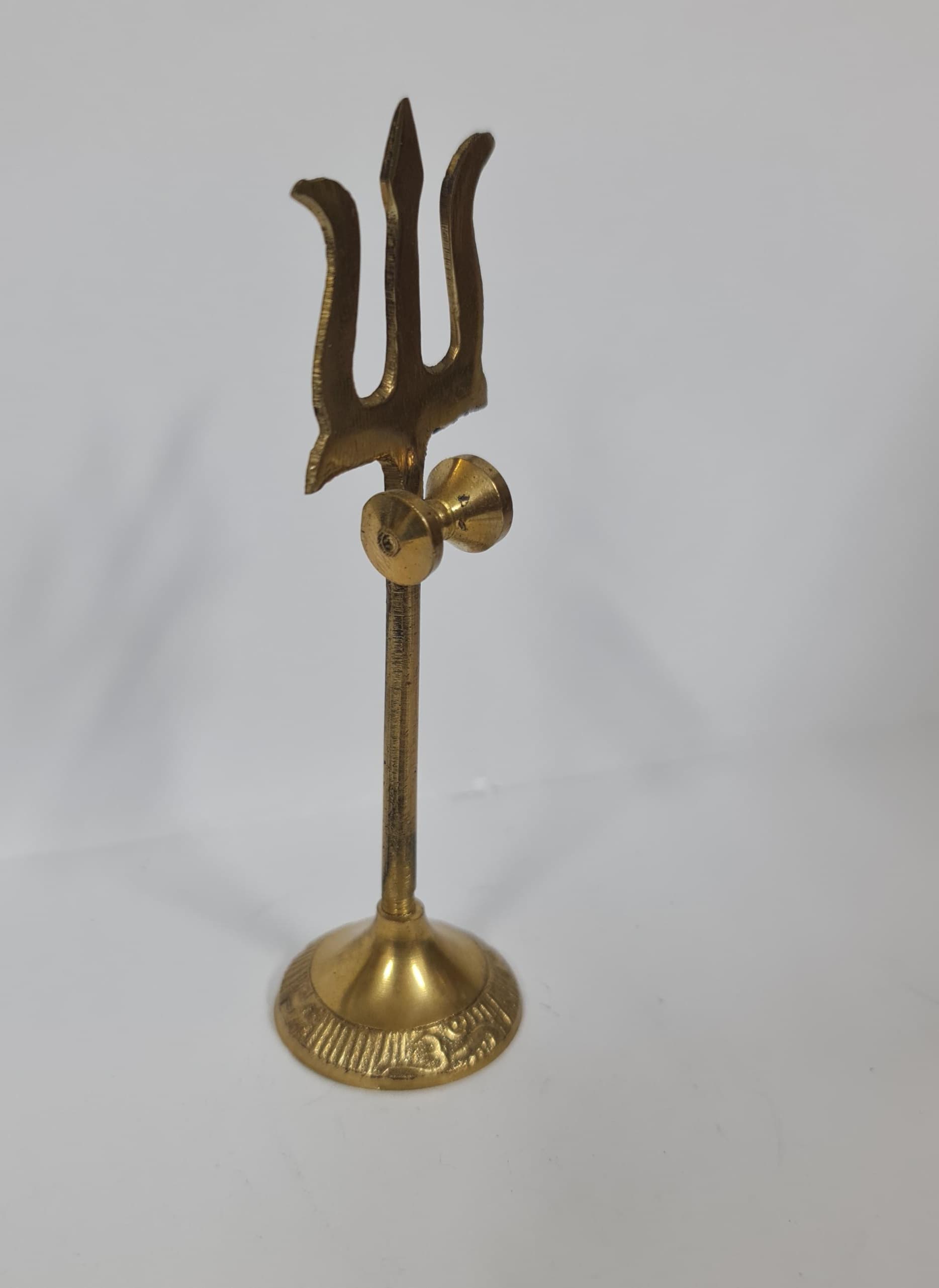 Brass Trishul With Damru - Small Light Weight - 10 CM (H)