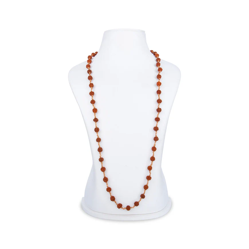 Rudraksha Mala With Copper Knot - 37 Inches | 8 mm/ 108 Beads Ruthratcham Malai/ Kanthi Mala for Meditation