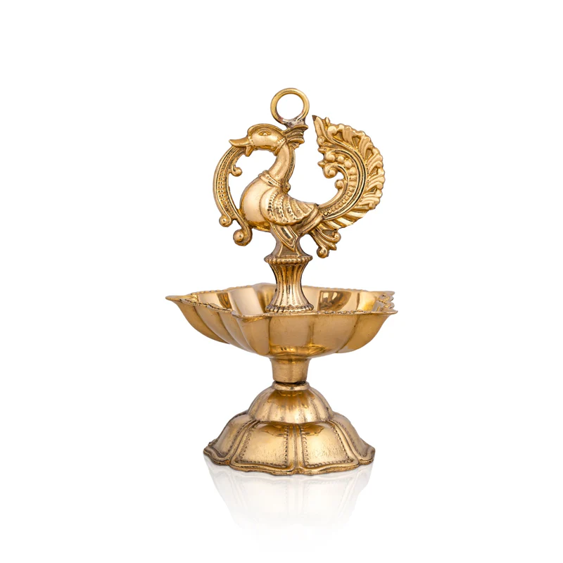 Annam Design Hanging Lamp - 3.5 x 2.5 Inches | Brass Hanging Diya/ 5 Face Thooku Vilakku for Pooja/ 80 Gms