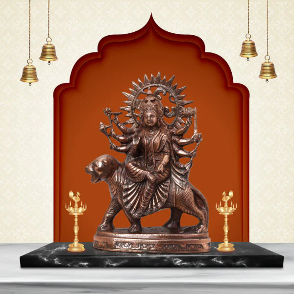 Durga Murti - 18 Inches | Durga Statue/ Copper Idol/ Durga Maa Idol for Pooja/ 2.240 Kgs Approx