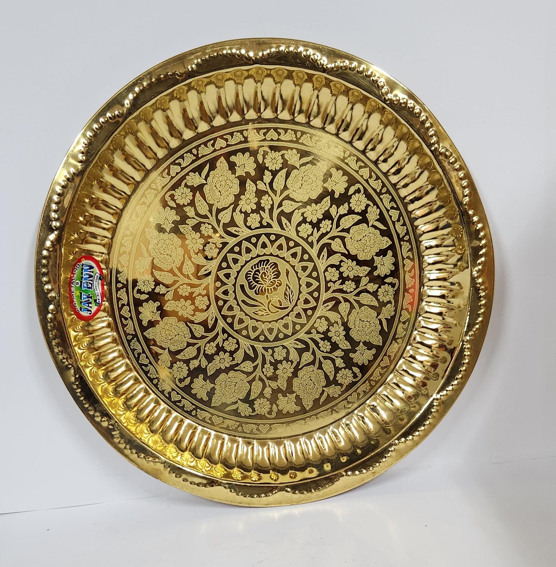 BRASS FLOWER PUJA THALI (L) -  20.2cm