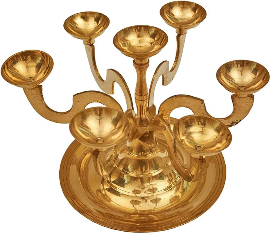 Brass Seven Face Kapur Arti Holder (M) -  W 10.1 CM x H 10.1 CM