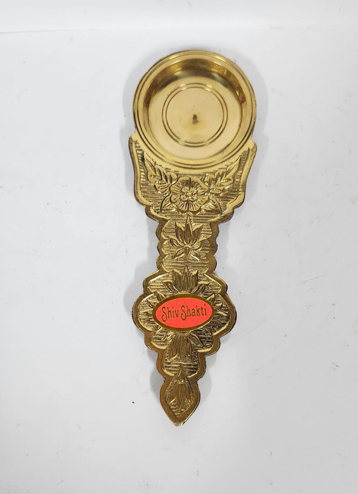 Brass Flat Kapur/Sudam Arti Holder With Handle - (L) Size