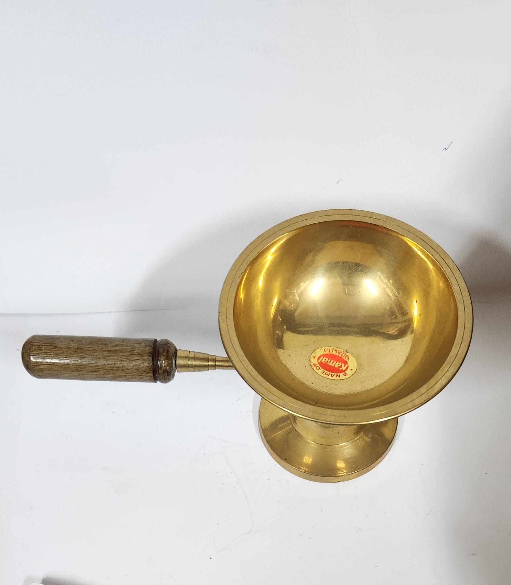 Brass Kapur/Sudam Arti Holder With Wooden Handle - (L) Size