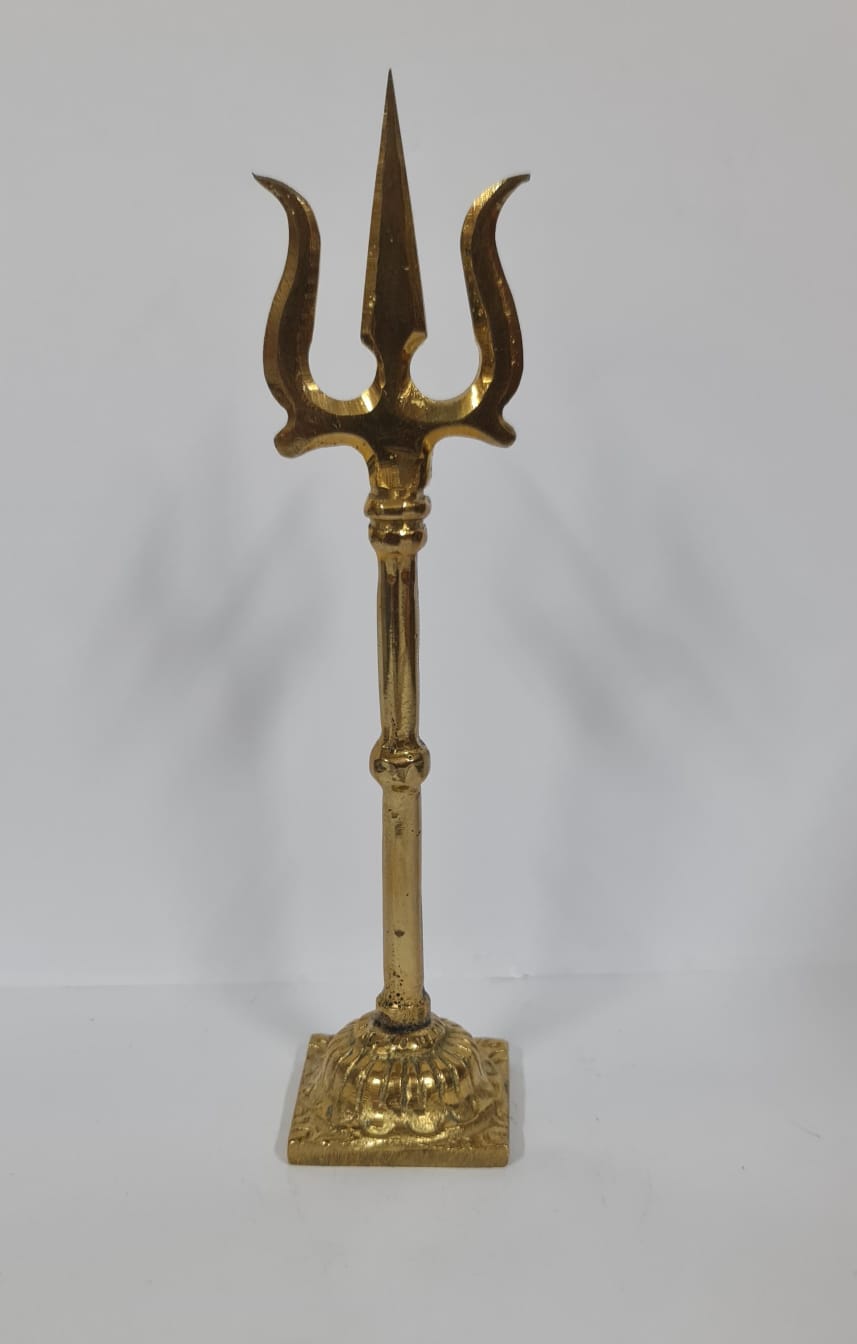 Solid Brass Trishul With Base - Small - 10 CM (H)
