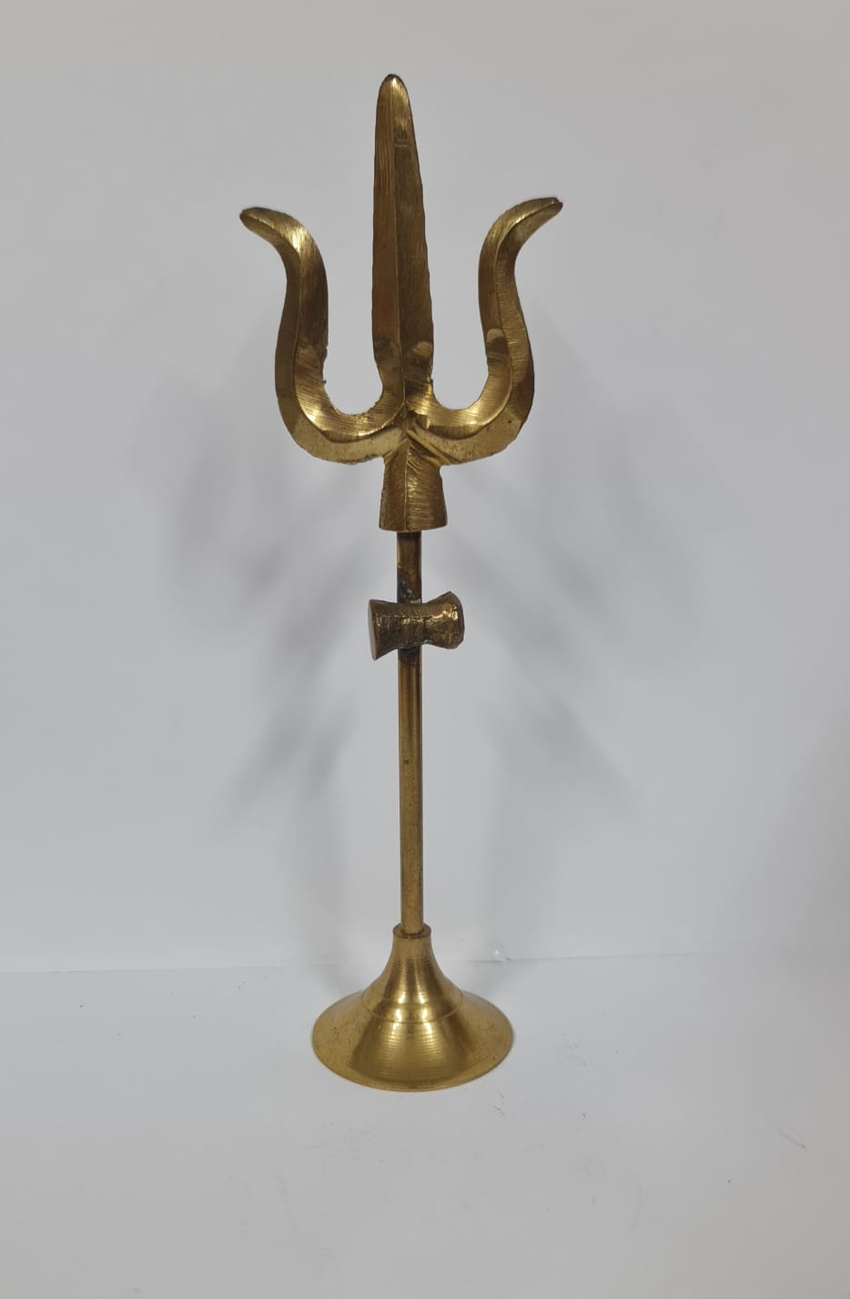 Brass Trishul With Damru - Medium Light Weight - 1.60 CM (H)
