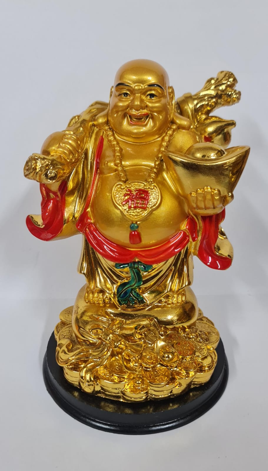 GOLD LAUGHING BUDDHA STATUE - Size (M) - Height 10.7 cm